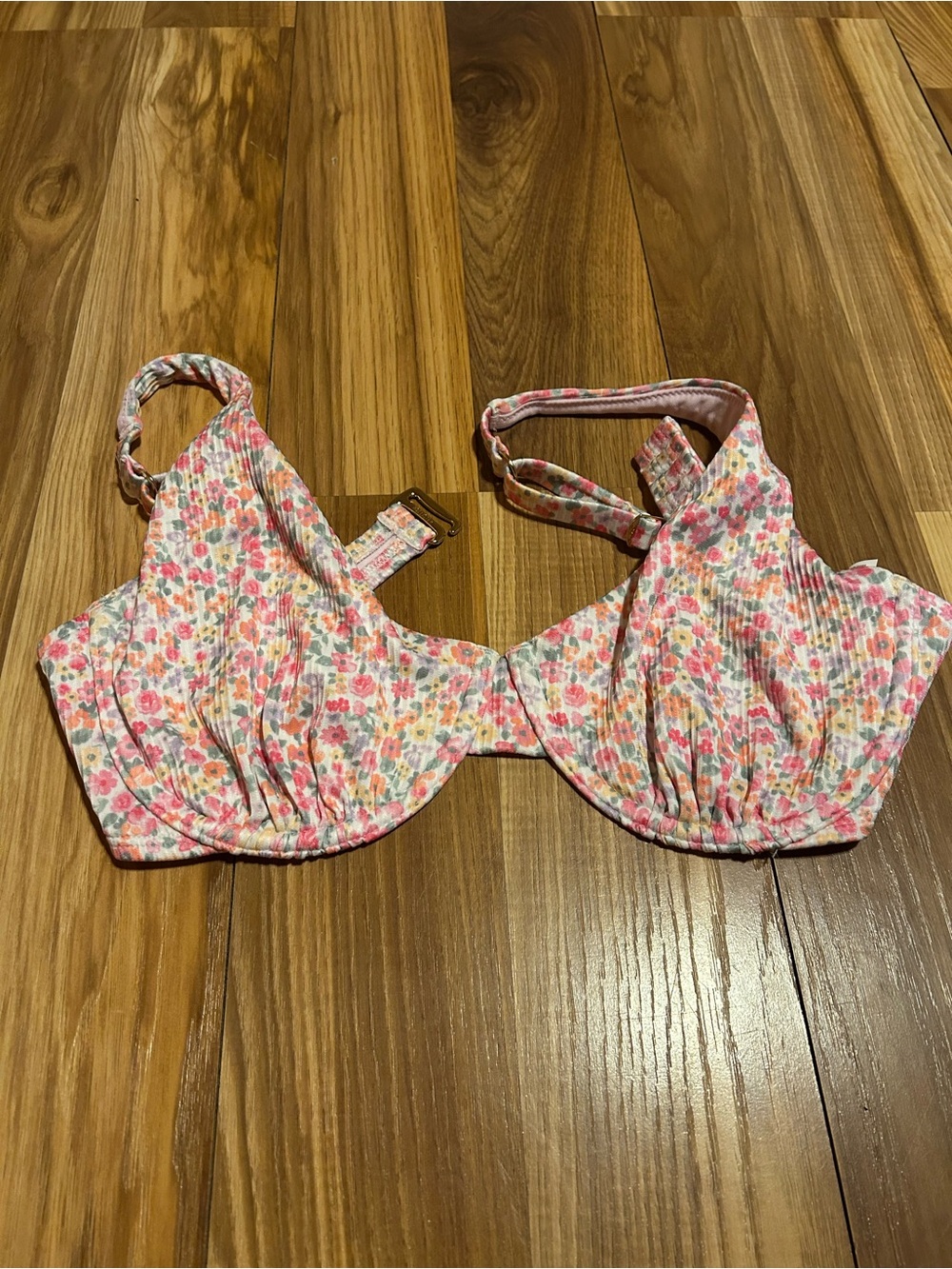 Hollister Pink Floral Ribbed Bikini Top